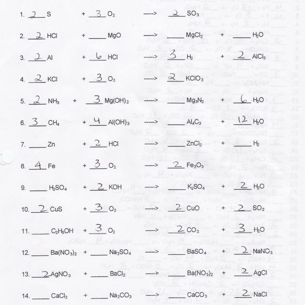 Balancing Equations Worksheets 1 Answer Key Balancing Db excel