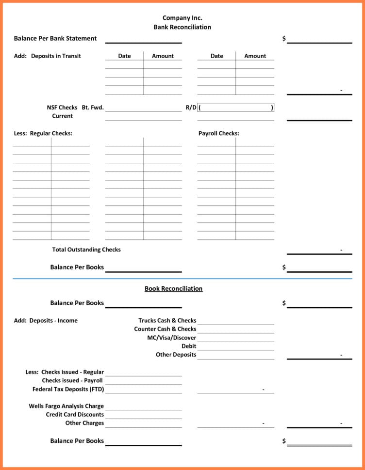 Bank Account Reconciliation Form Statement Format O Level