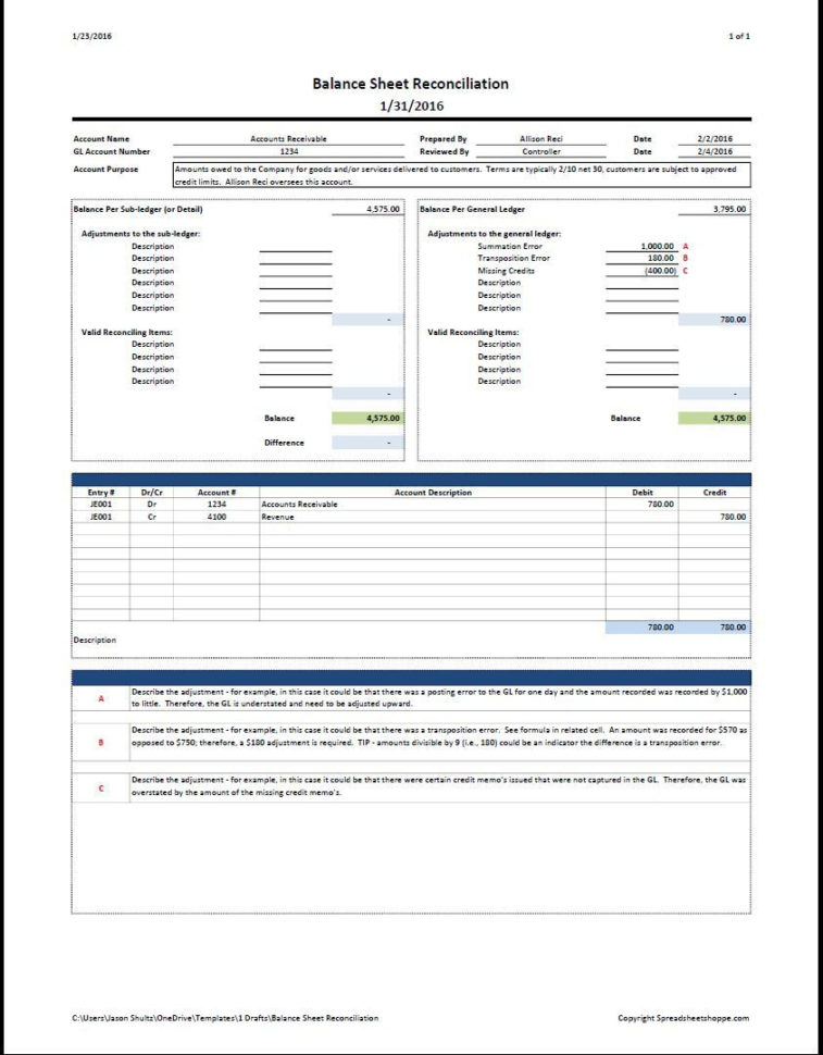 Bank Reconciliation Worksheet Excel  Balance Sheet
