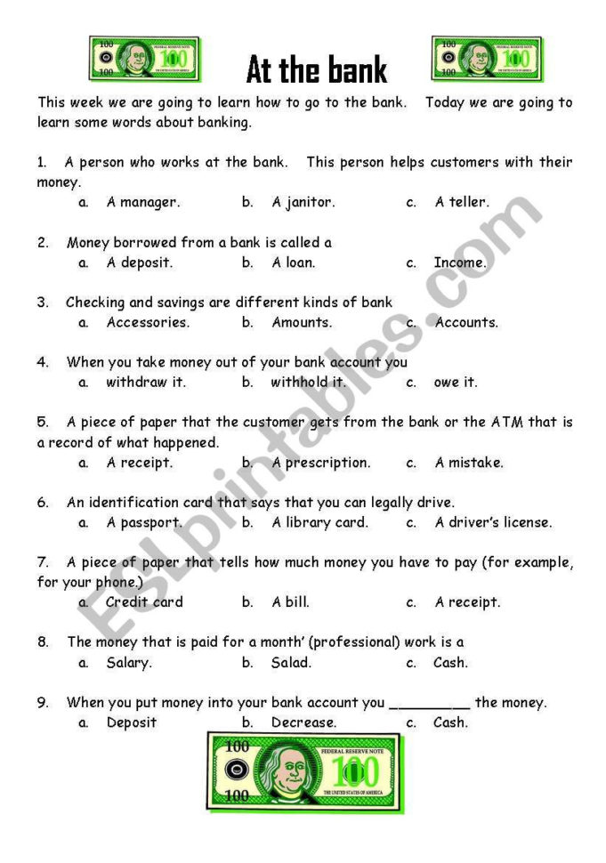 Bank Vocabulary  Esl Worksheetben C