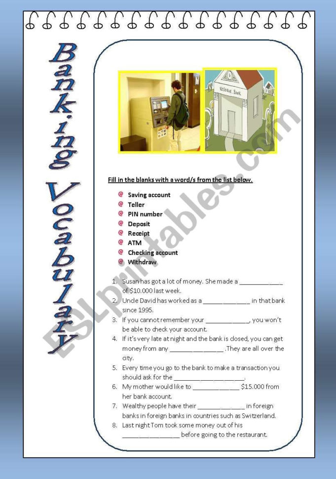 Banking Vocabulary  Esl Worksheetjessisun
