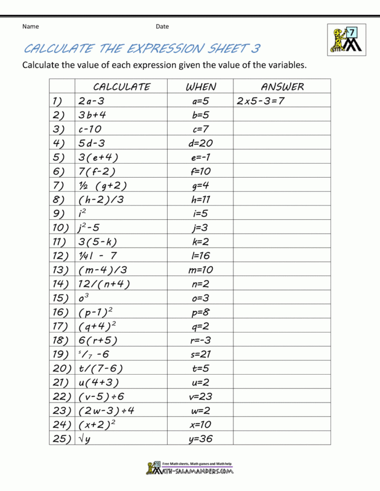 Free Math Worksheets For 7Th Grade With Answers —