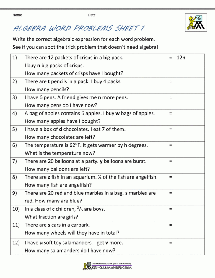 Math Algebra Worksheets