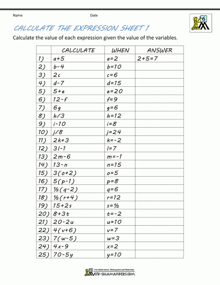 6Th Grade Math Worksheets With Answer Key — db-excel.com