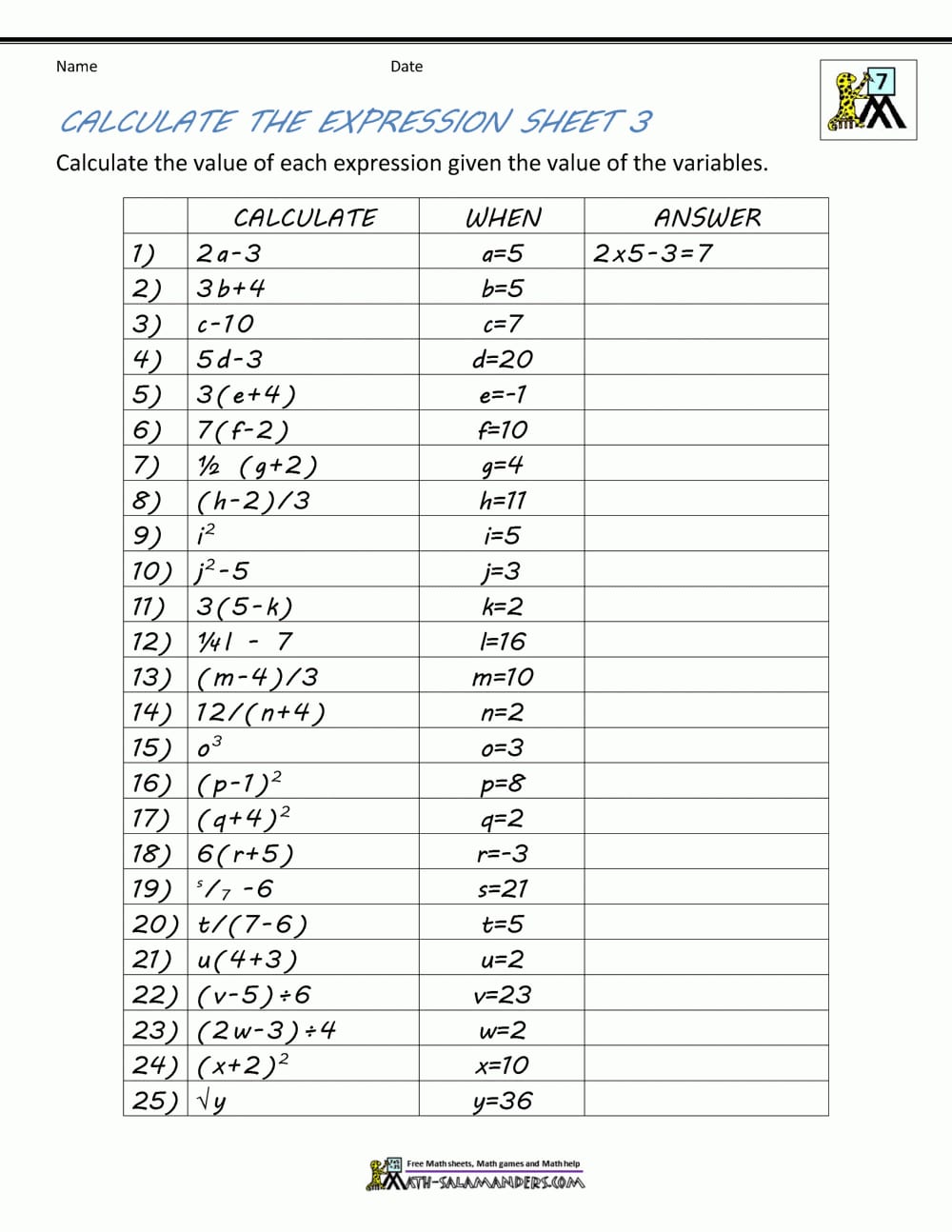 Algebra Beginner Worksheets
