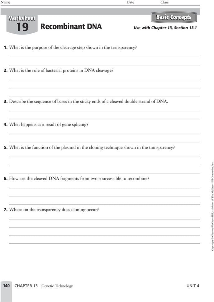 Basic Concepts Recombinant Dna Use With Chapter 13 Section Pdf