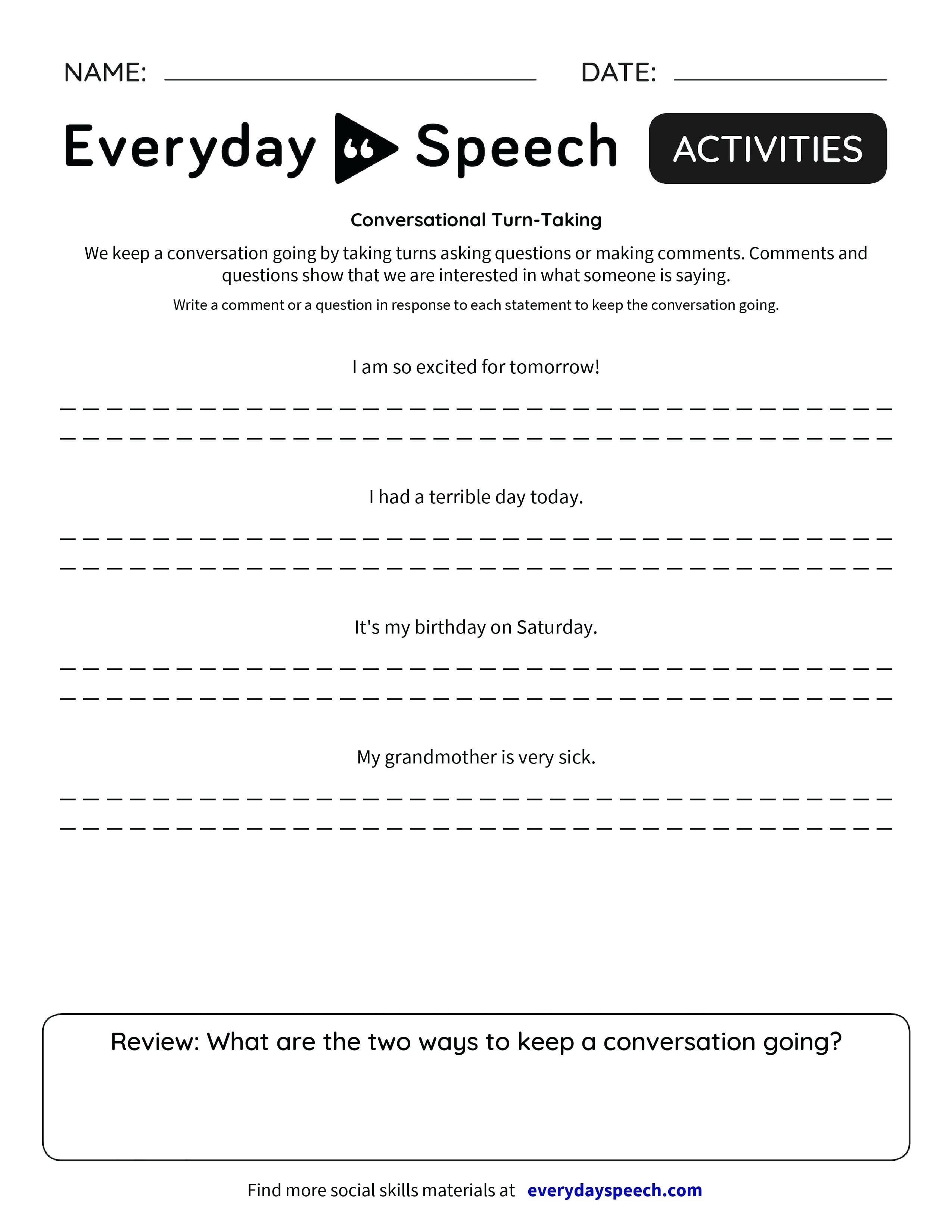 Basic Conversation Skills Worksheets – Elasticprintco