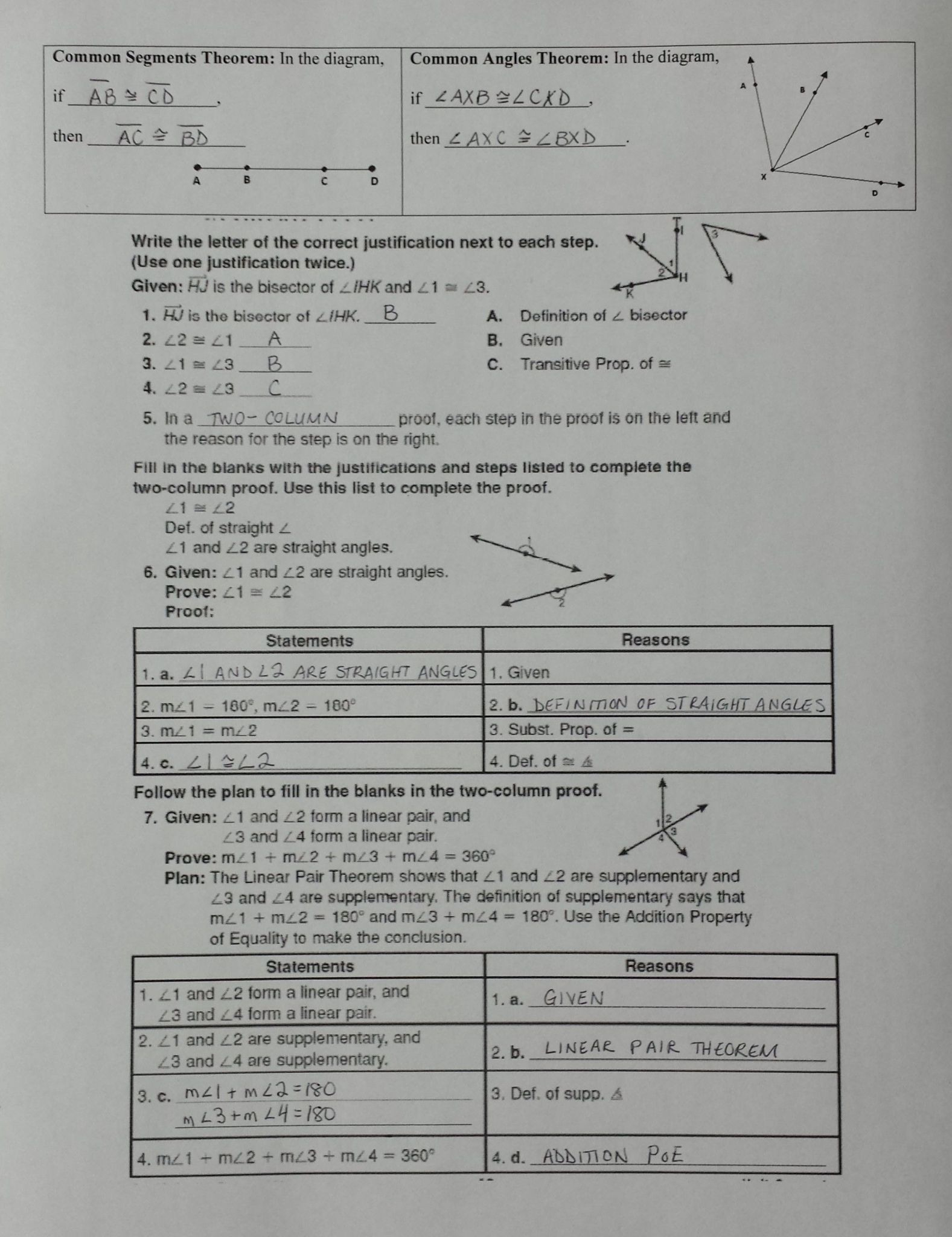 Basic Geometry Definitions Worksheet Answers
