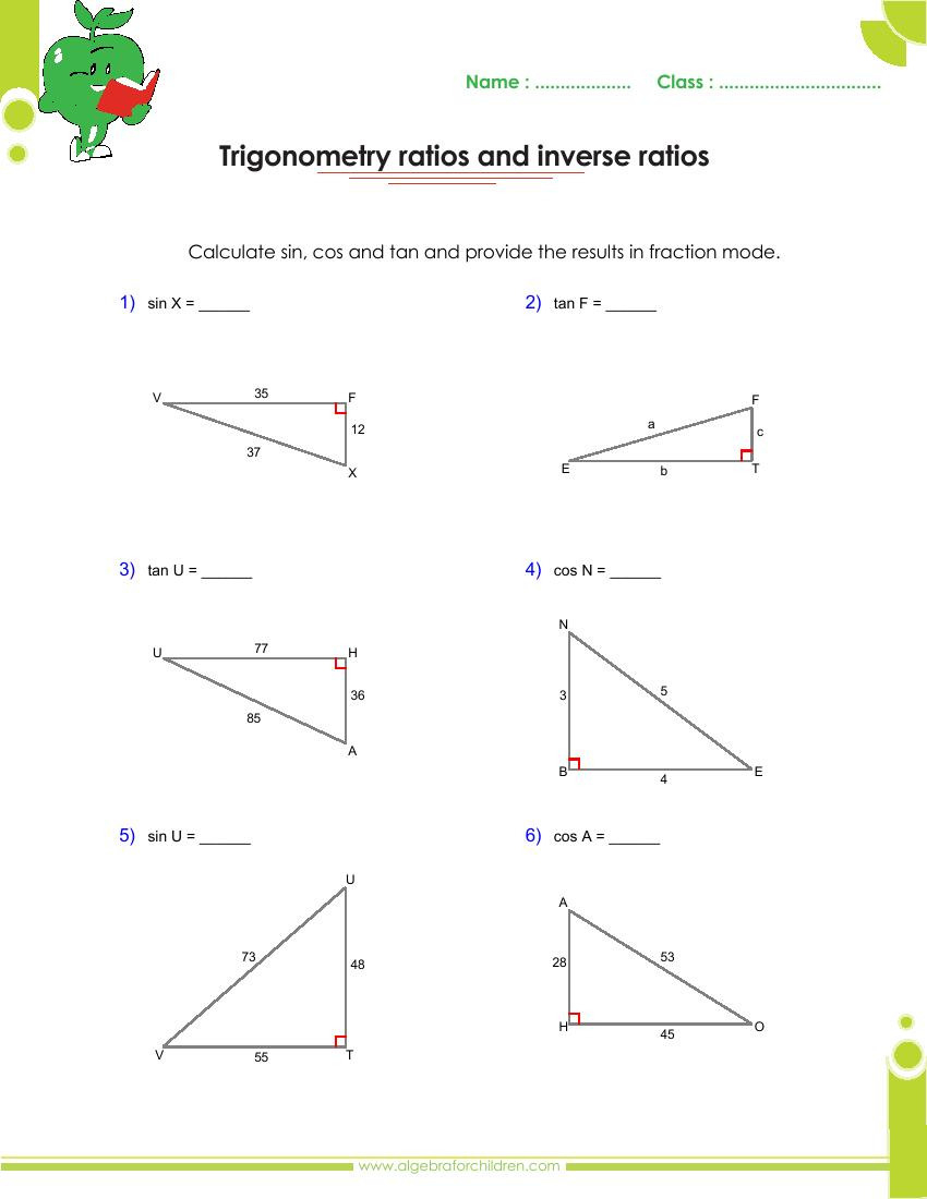 trigonometry problem solving worksheet