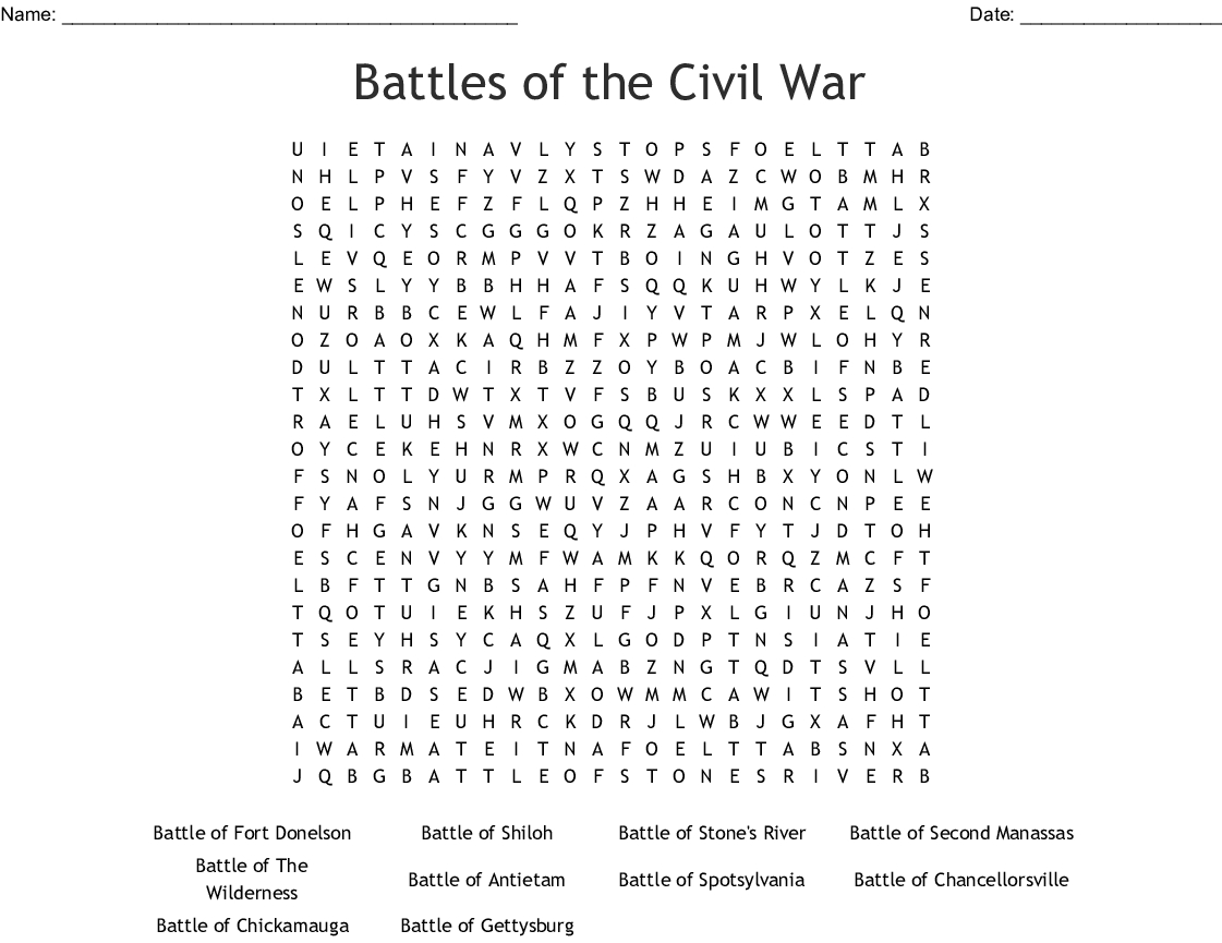 Battles Of The Civil R Word Search  Word