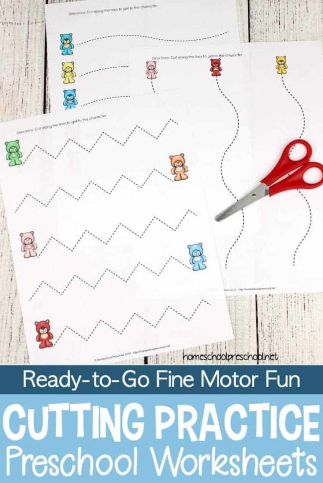 Bearthemed Cutting Practice Preschool Worksheets