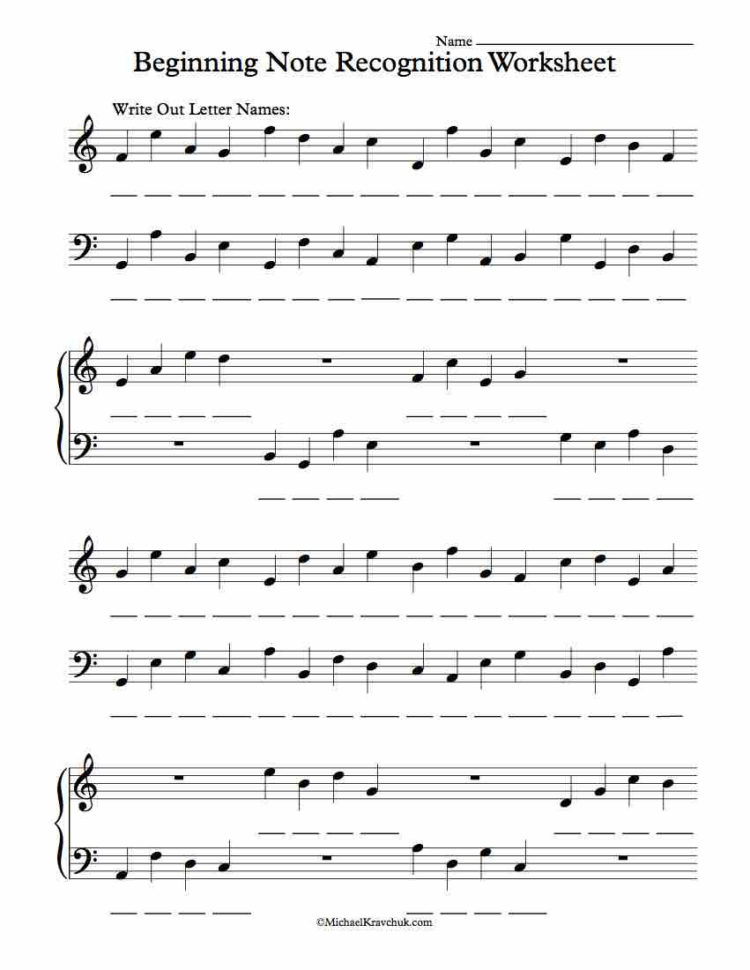 Beginning Piano Note Recognition Worksheet – Michael Kravchuk