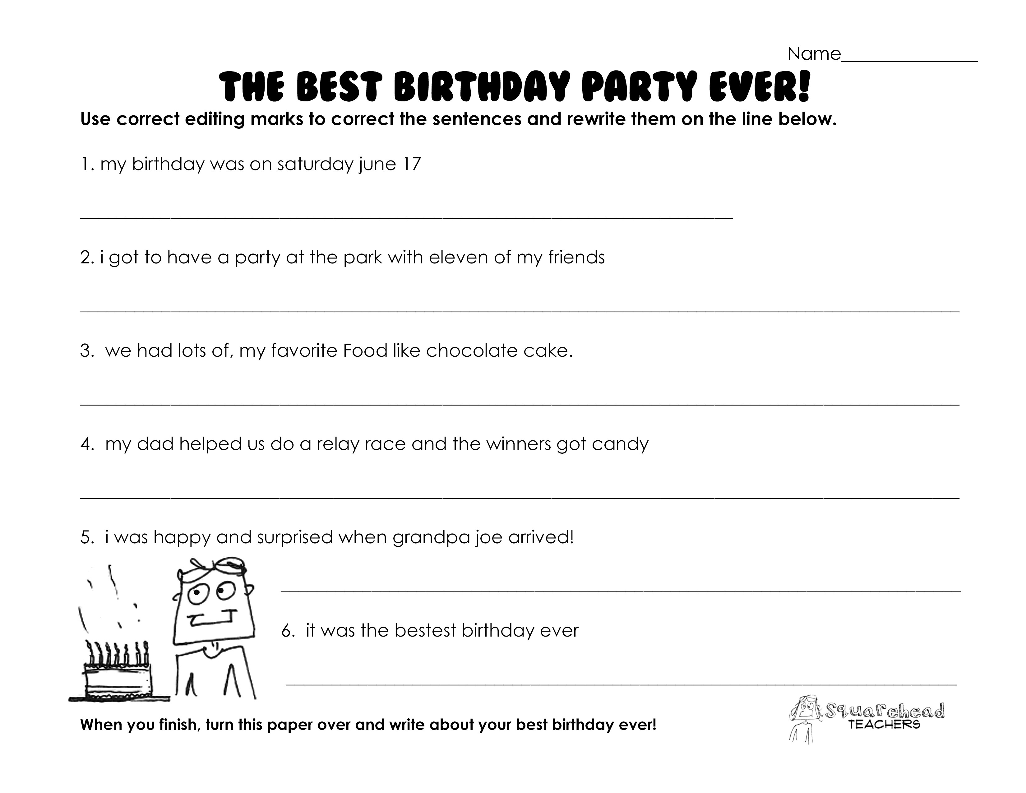 Best Birthday Party Ever Grammar Practice Worksheet
