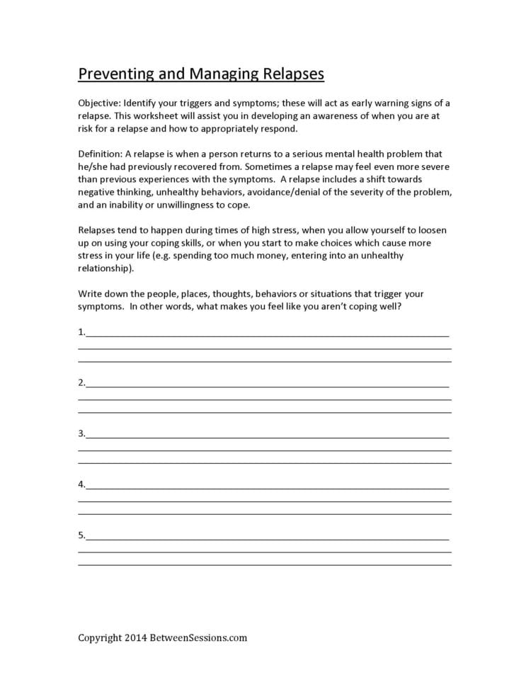 Between Sessions Addiction Therapy Worksheets  Addiction