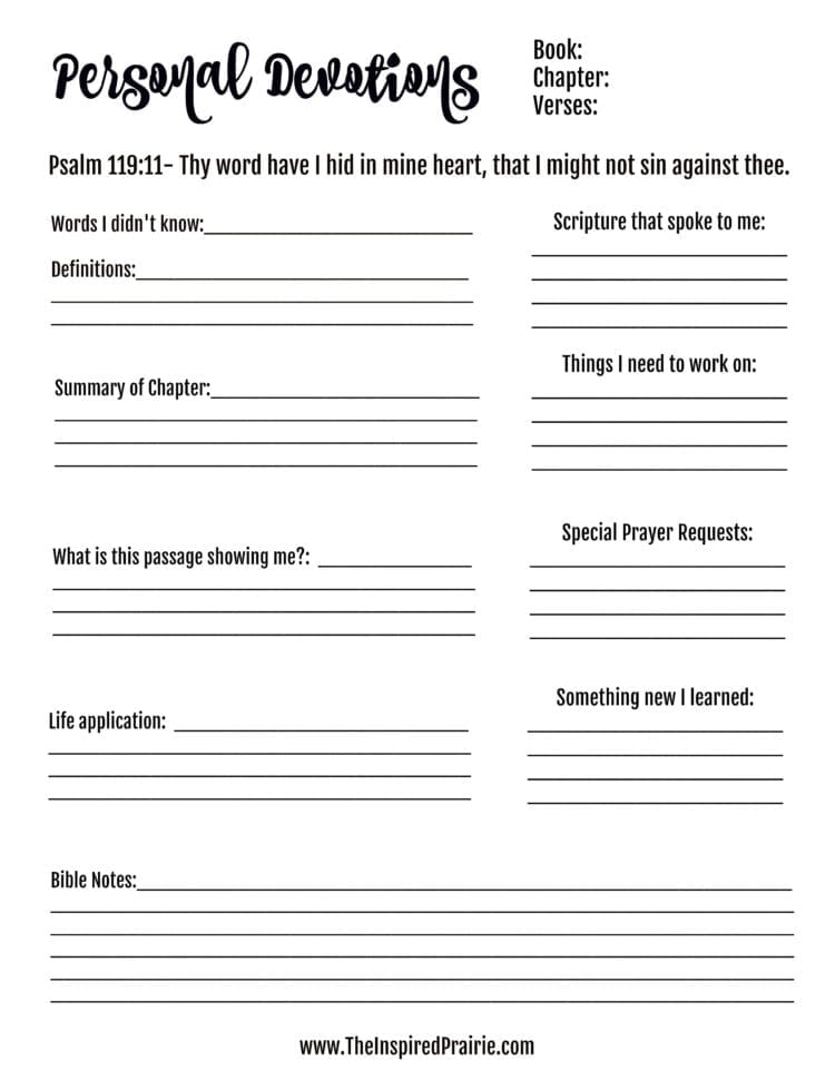 Bible Devotion Worksheets  The Inspired Prairie Bible Devotion Worksheets  The Inspired Prairie