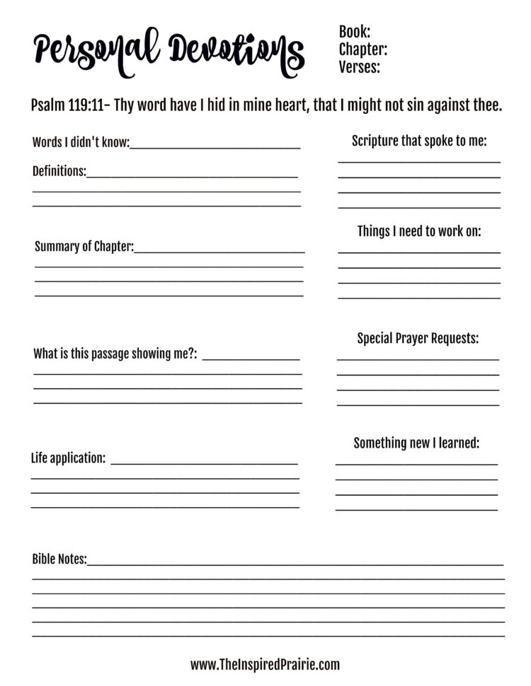 Bible Devotion Worksheets  The Inspired Prairie