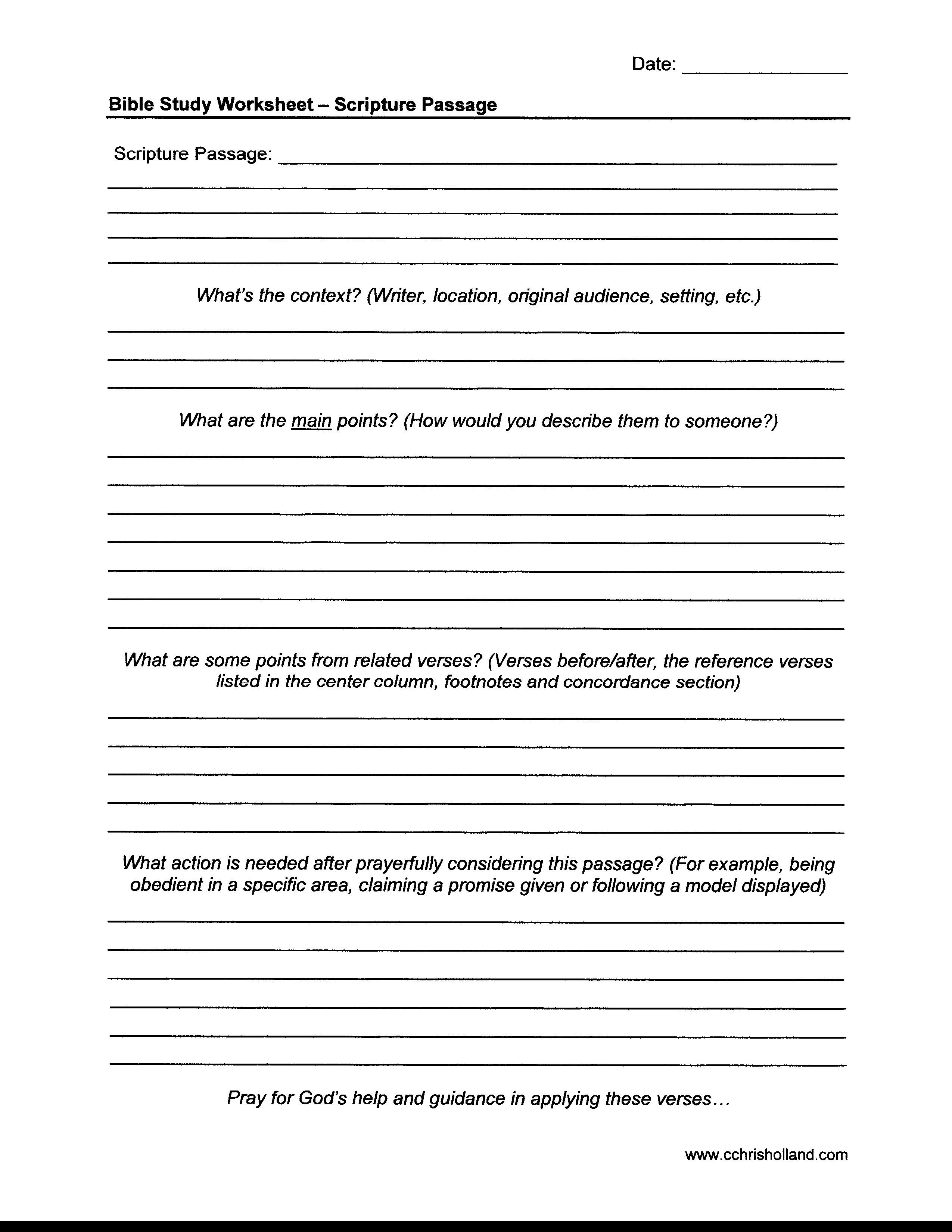 Free Printable Bible Study Worksheets For High School