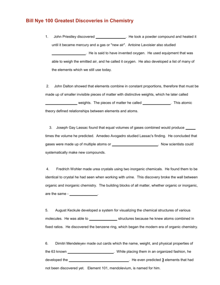 Bill Nye 100 Greatest Discoveries In Chemistry