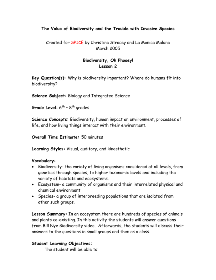 Bill Nye Biodiversity Worksheet Answers Video Notes Key