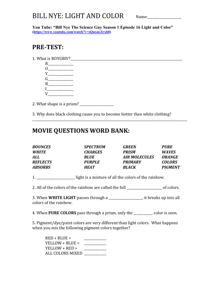 Bill Nye Light And Color Name