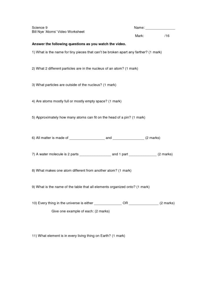Bill Nye Phases Of Matter Worksheet