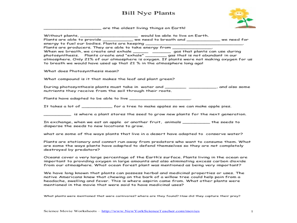 Bill Nye Plants Worksheet Answers Math Worksheets