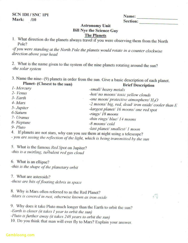Bill Nye Ves Worksheet  Cramerforcongress