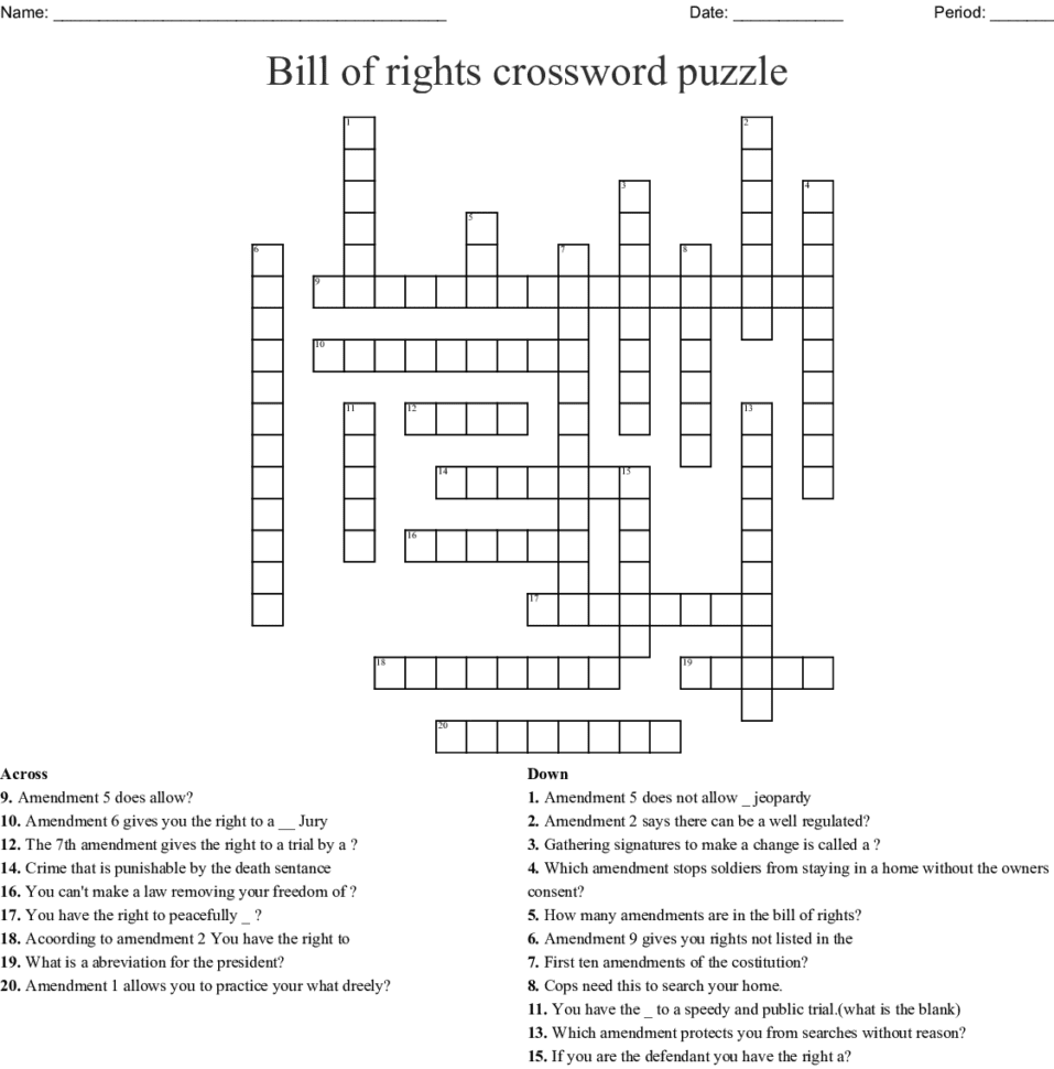 Bill Of Rights Crossword Puzzle Word db excel com