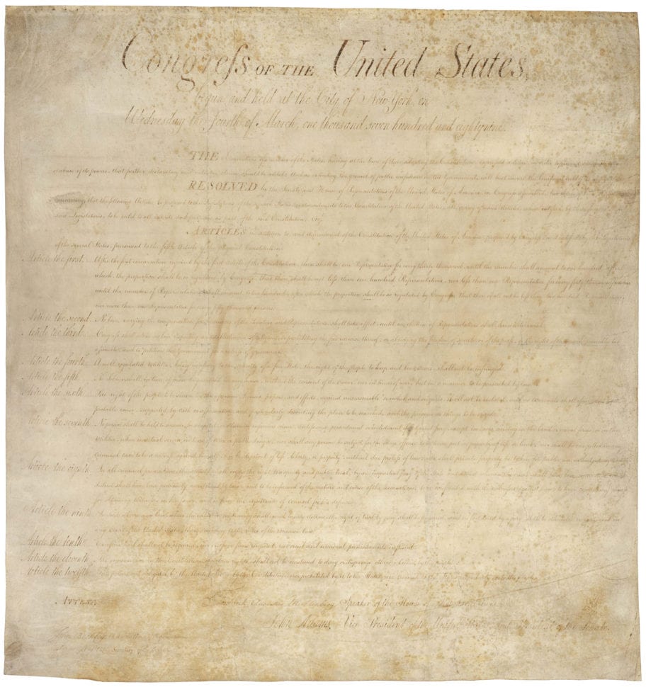 Bill Of Rights Of The United States Of America 1791  Bill