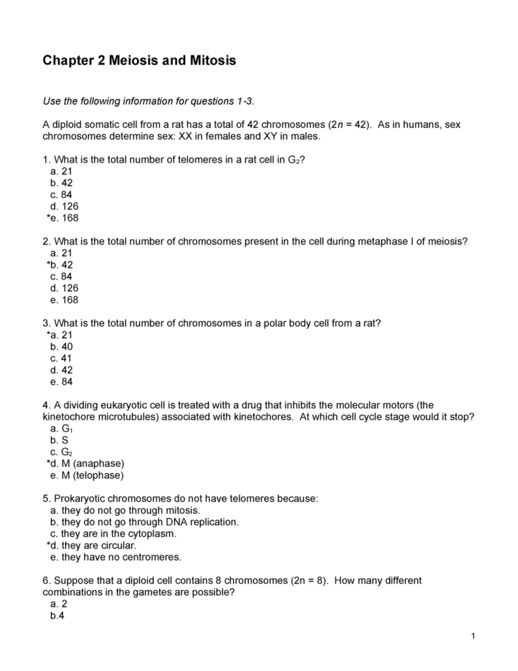 Bio 3709 Chapter 2 Mitosis  Meiosis Homework Sp18  Studocu