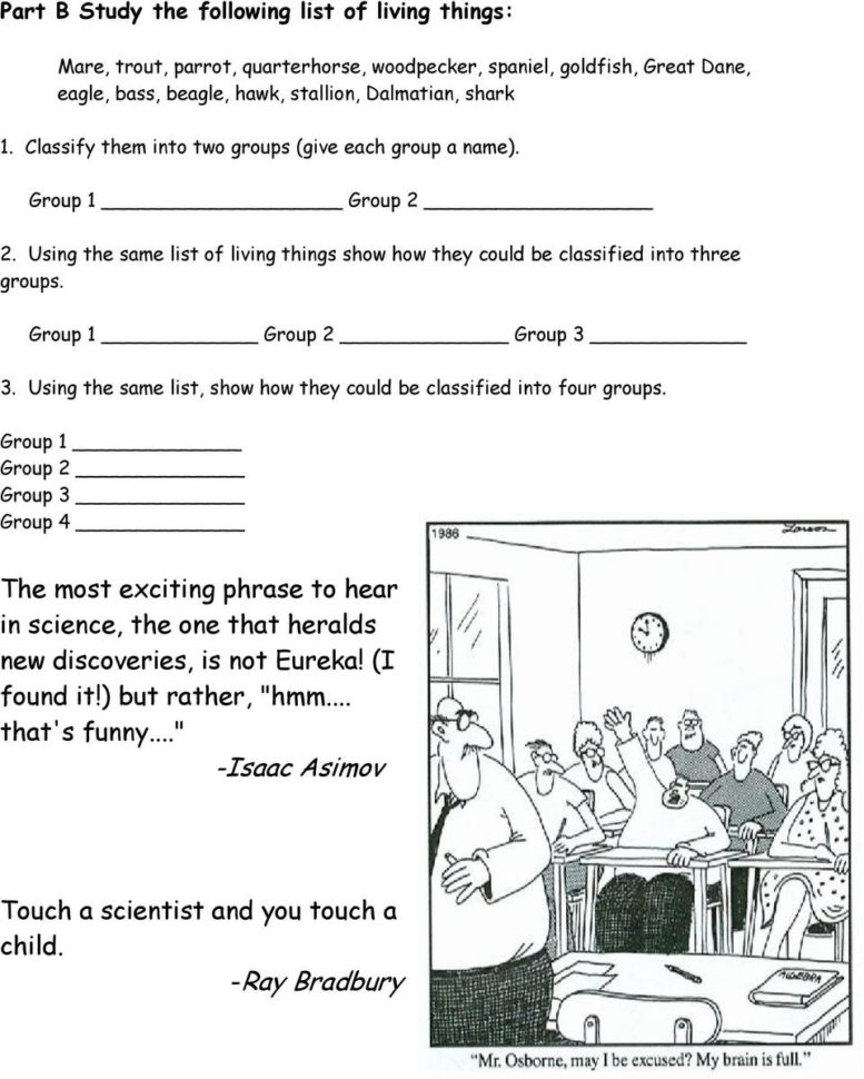 Biological Classification Worksheet  Pdf
