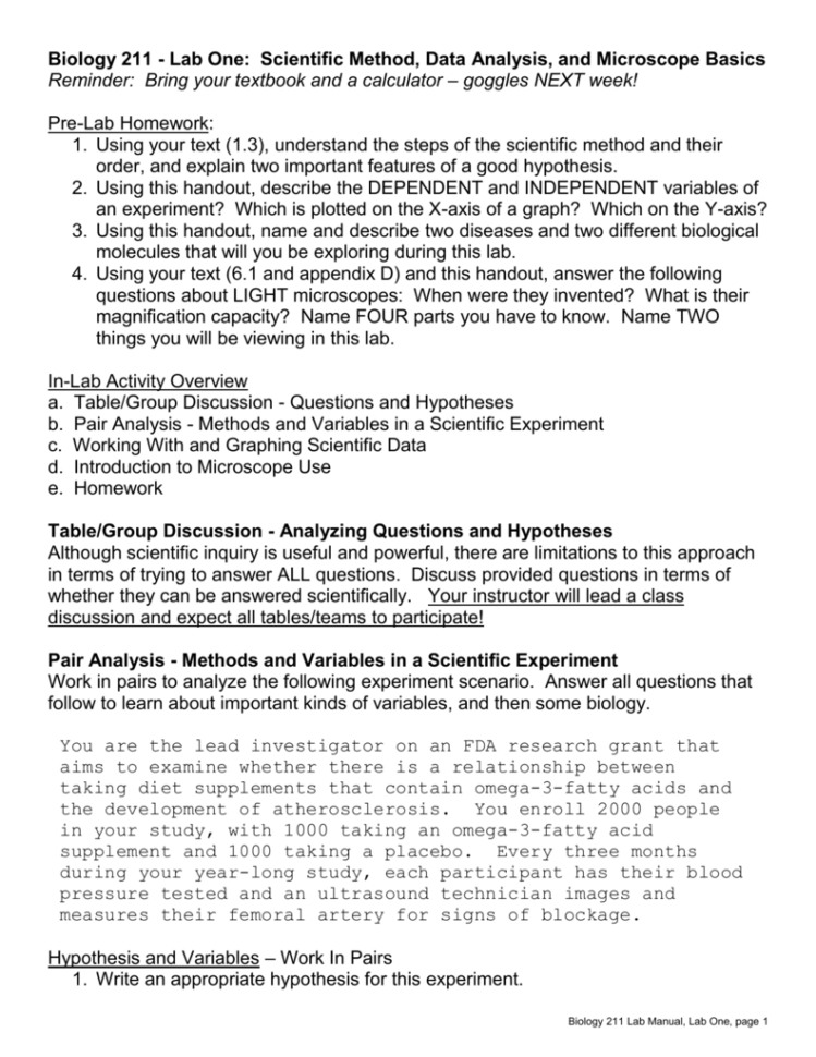 Biology 211  Lab Week One Scientific Method Basic