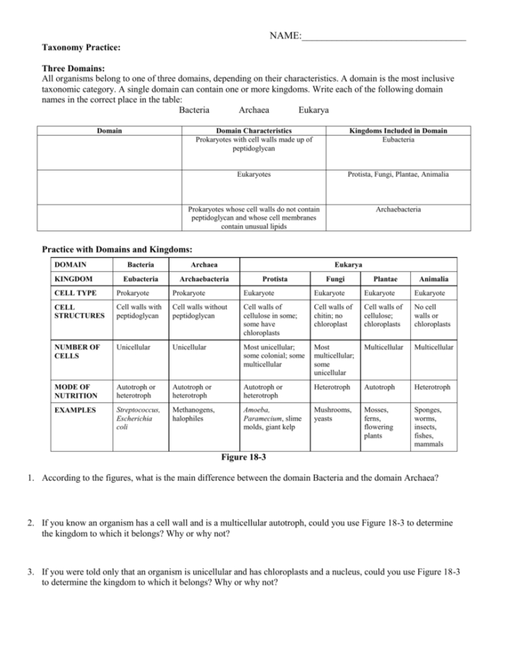Domains And Kingdoms Worksheet