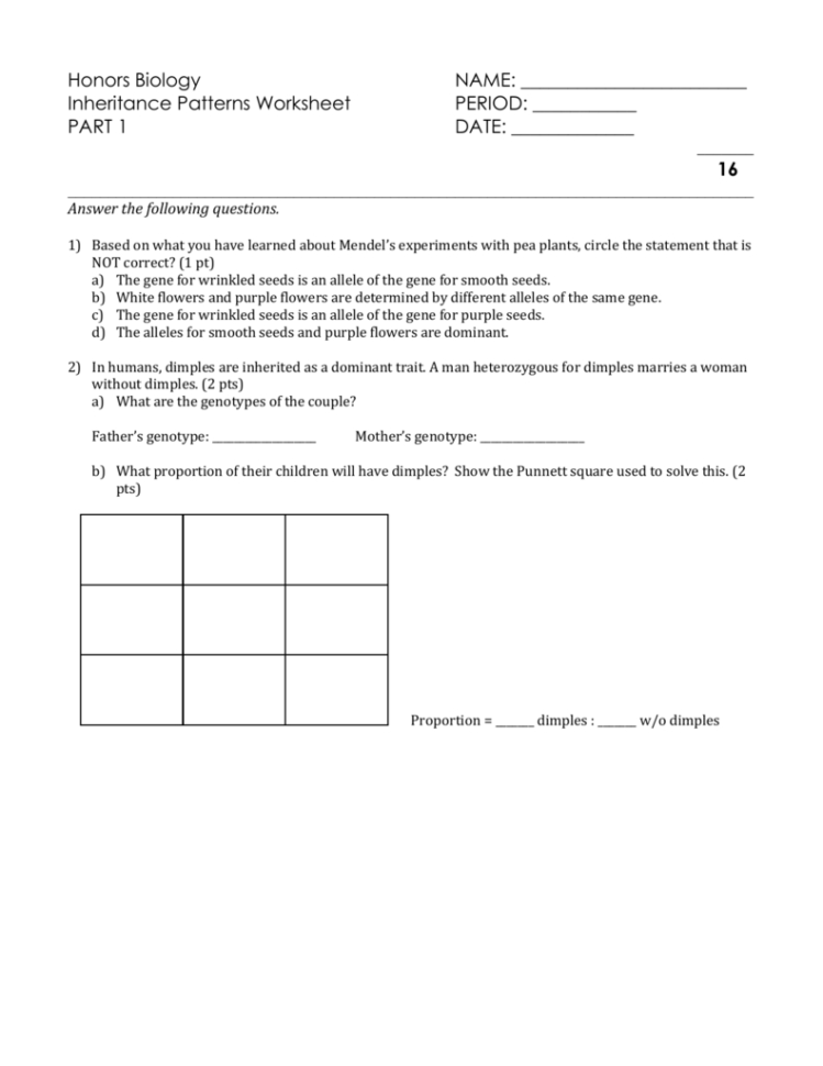 Biology Ms Nguyen Inheritance Patterns Worksheet