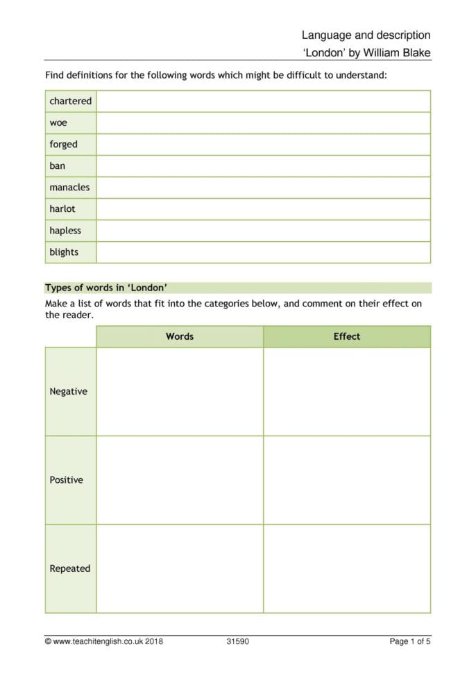 Blake William 'london'  Search Results  Teachit English