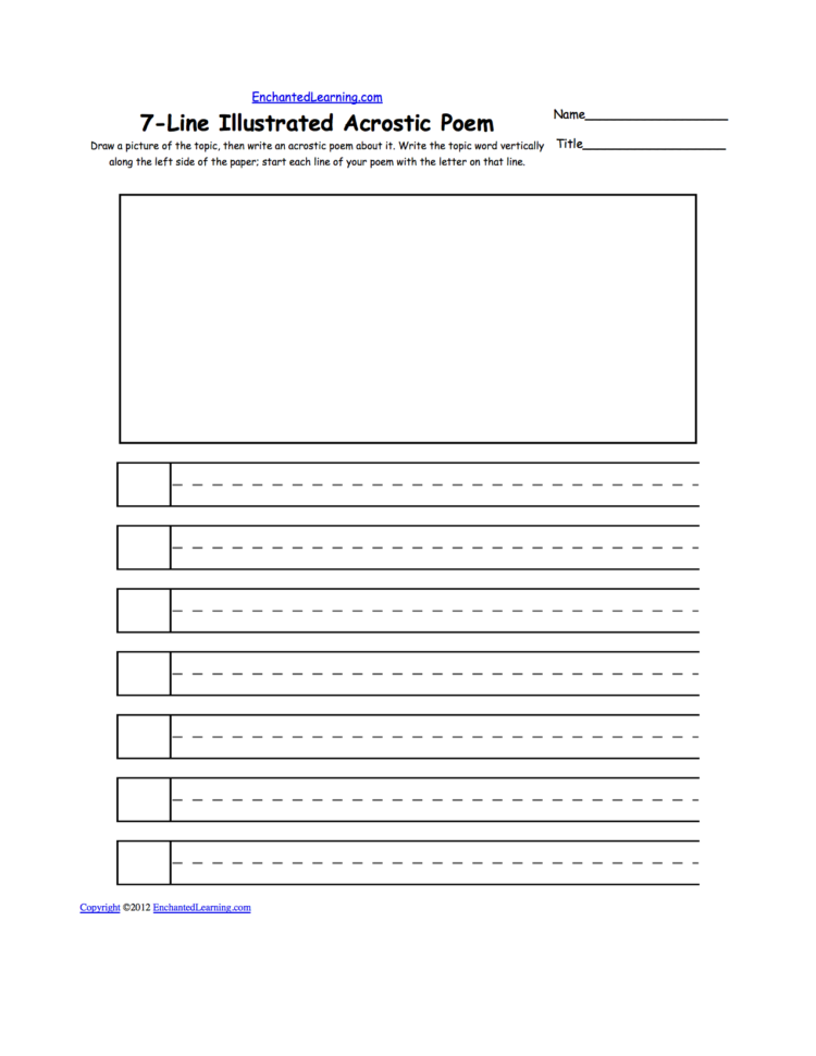 Blank Illustrated Acrostic Poem Worksheets Handwriting