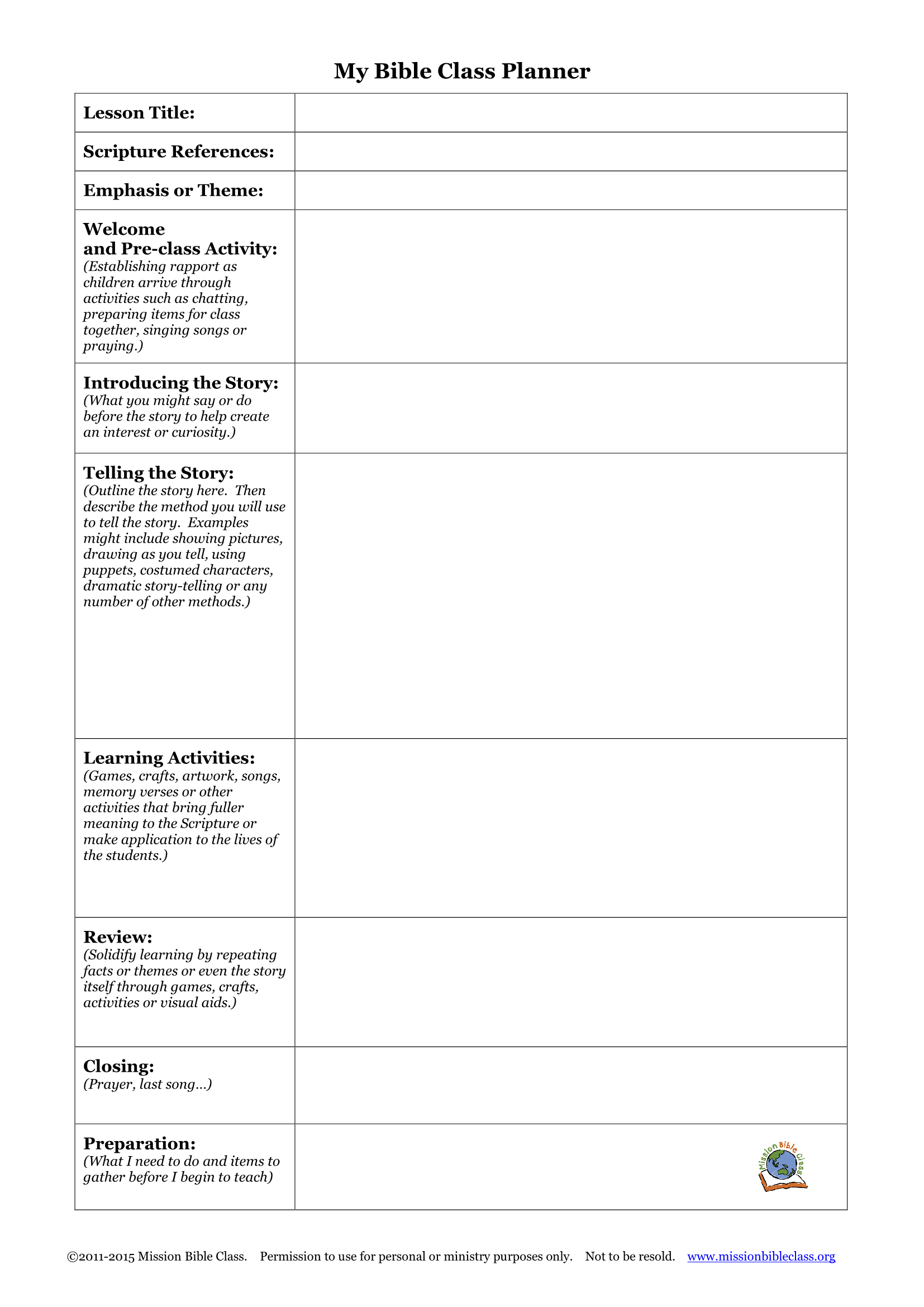 Blank Lesson Plan S To Print – Mission Bible Class