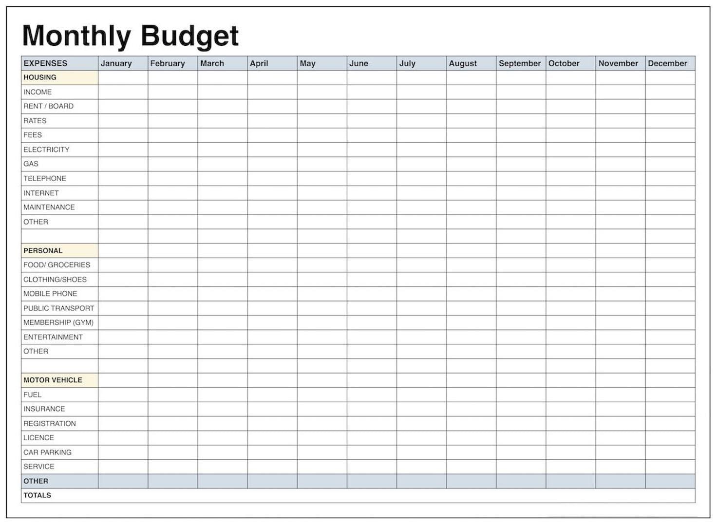 Blank Monthly Budget E Pdf Es  Spreadsheet Xls