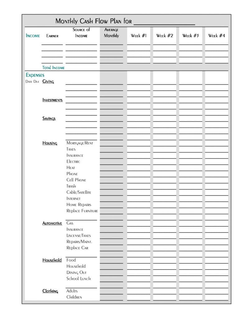 Blank Monthly Budget Worksheet Pdf Printable Household