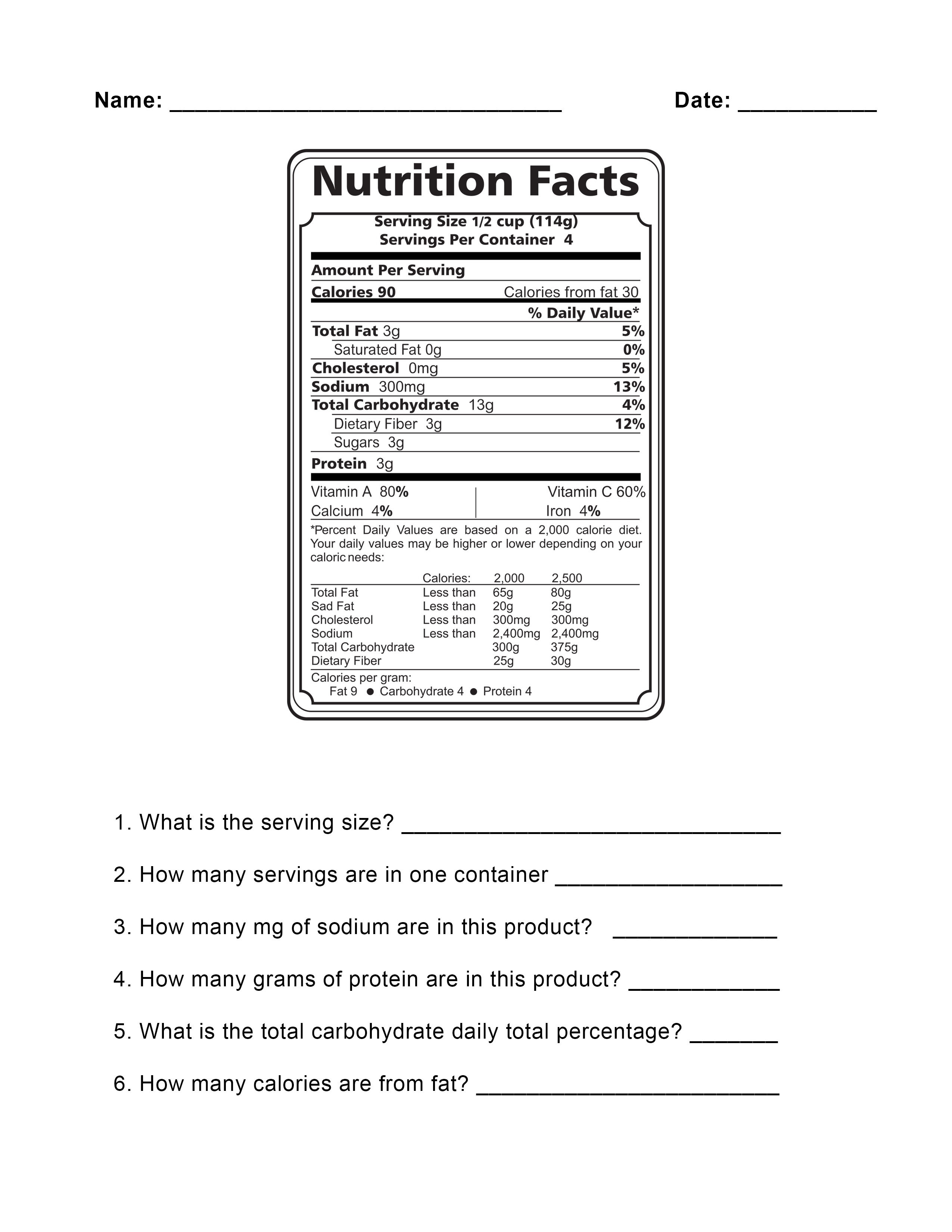 Blank Nutrition Label Worksheet  Writings And Essays Corner