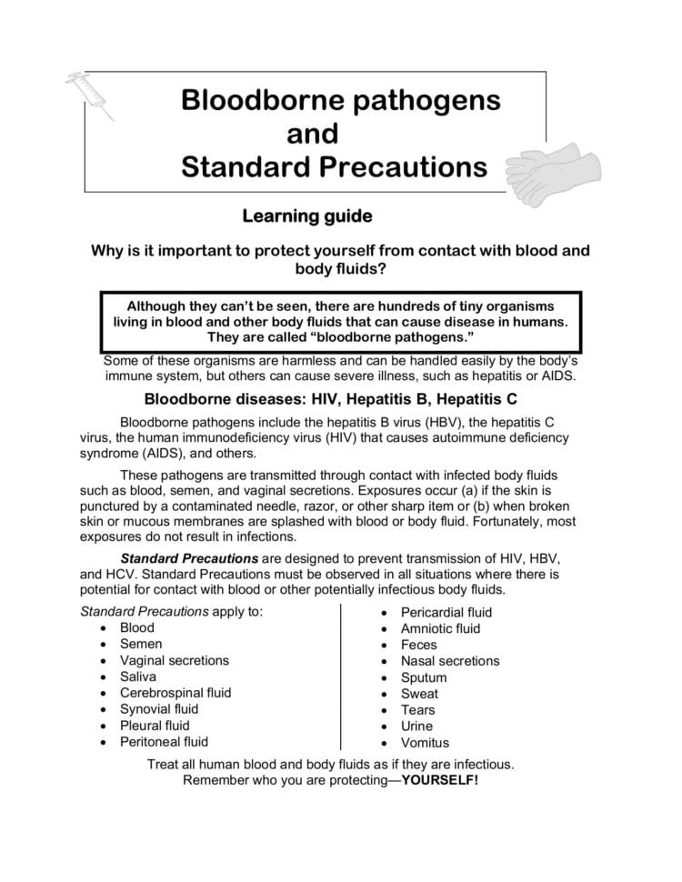 Bloodborne Pathogens And Standard Precautions Pages 1  10