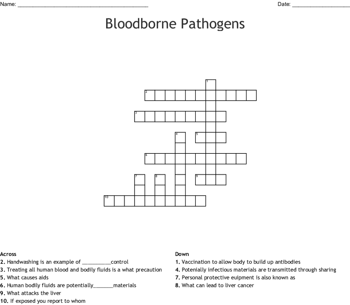 Bloodborne Pathogens Crossword  Word