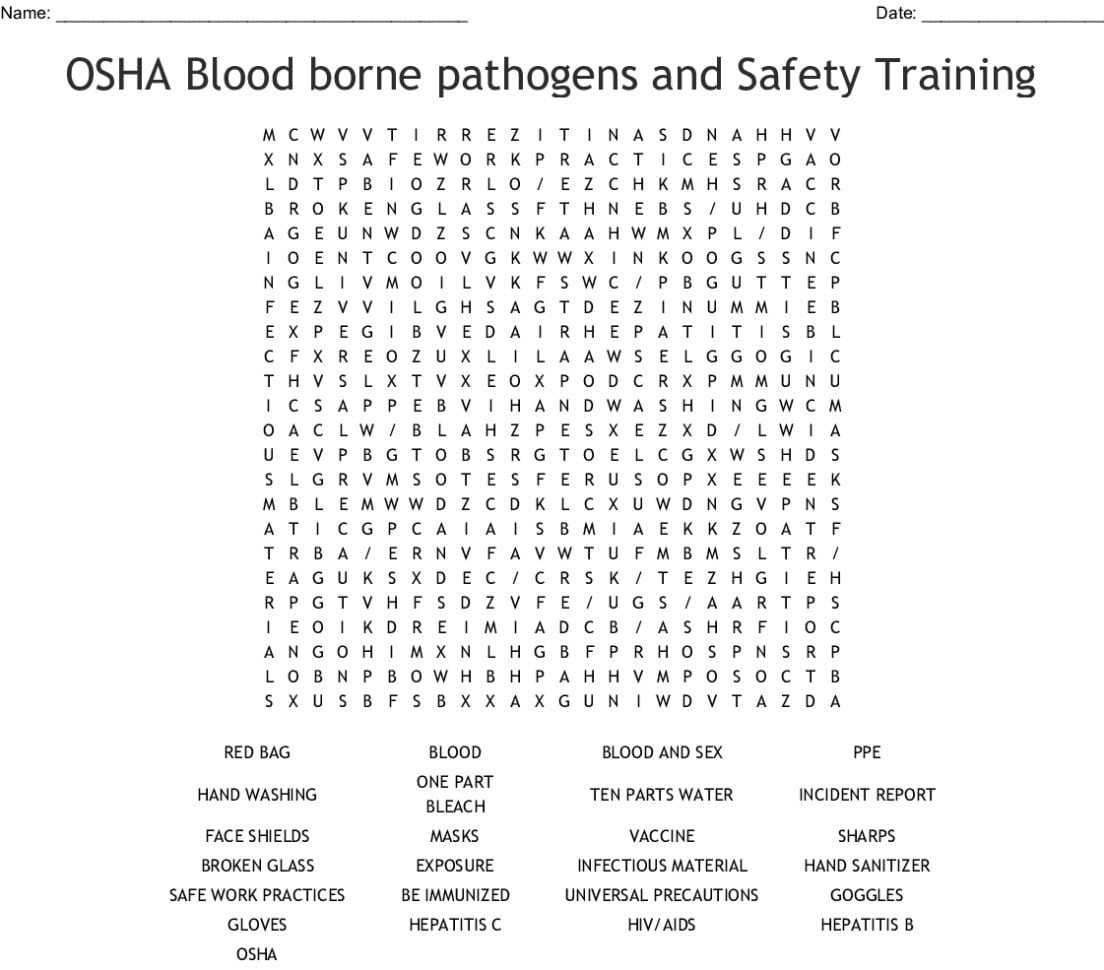 Bloodborne Pathogens Crossword  Word