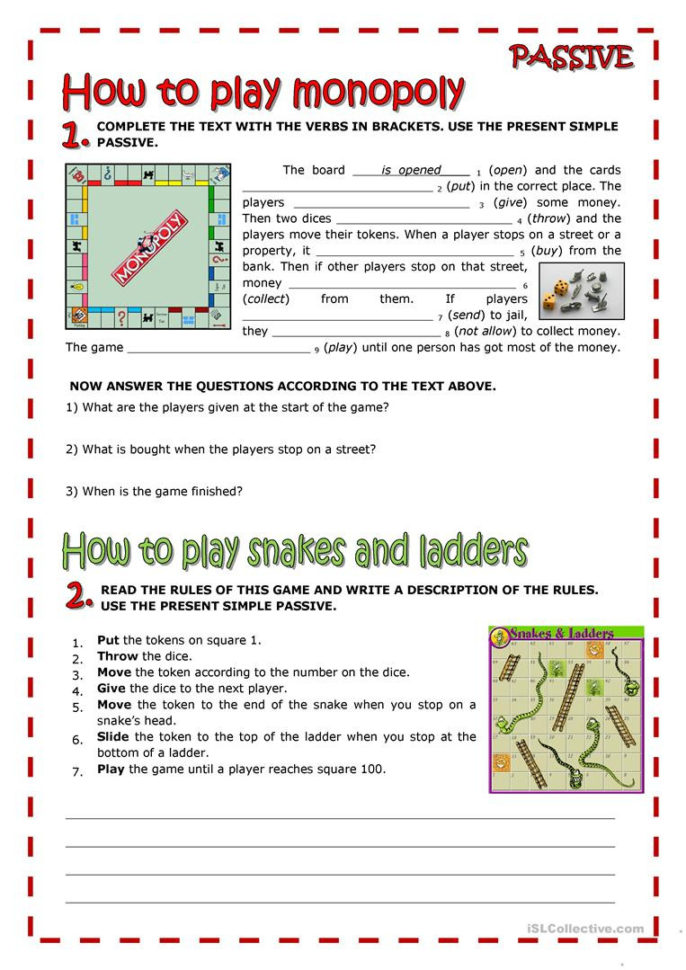 Board Games And Passive  English Esl Worksheets