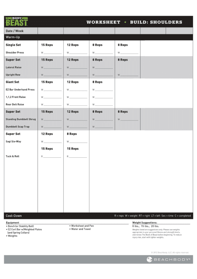 Body Beast Cardio Worksheet