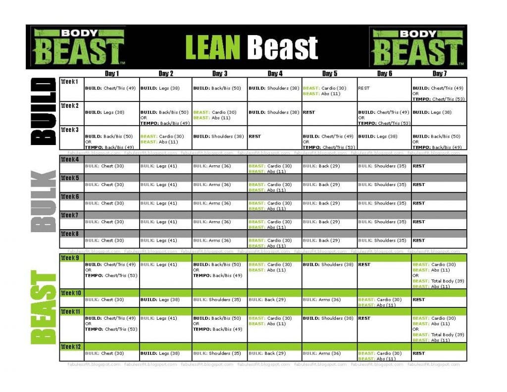 Body Beast Cardio Worksheet Db excel