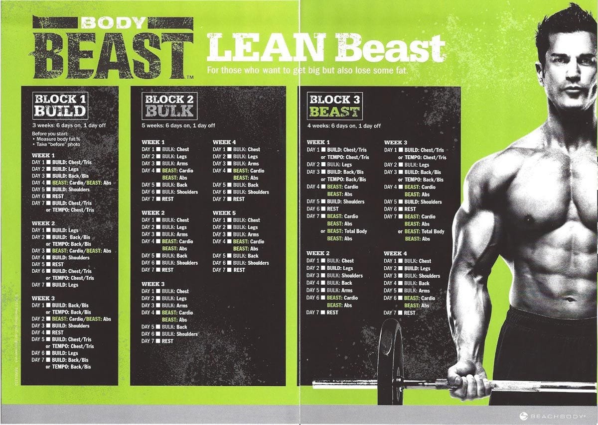Body Beast Workout Schedule Worksheets And Calendar Downloads
