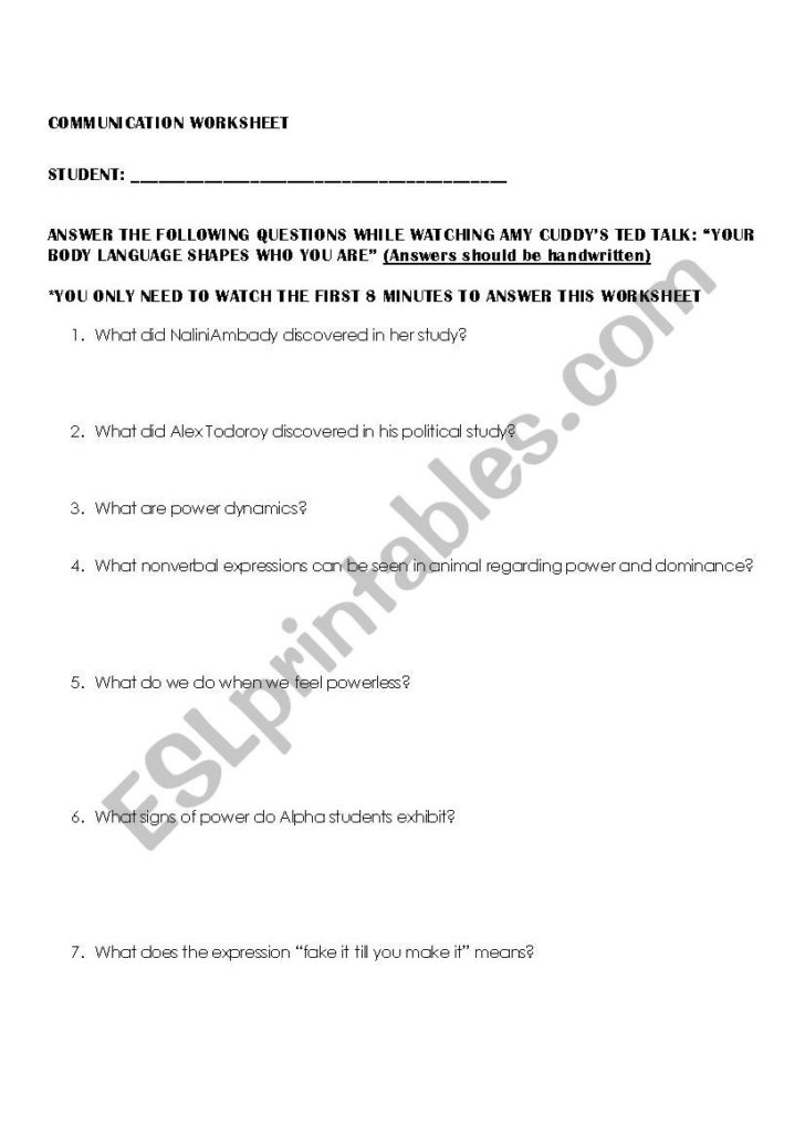 Ted Talk Worksheet Answers