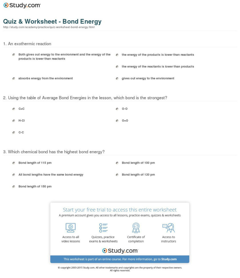 Bond Energies Worksheets