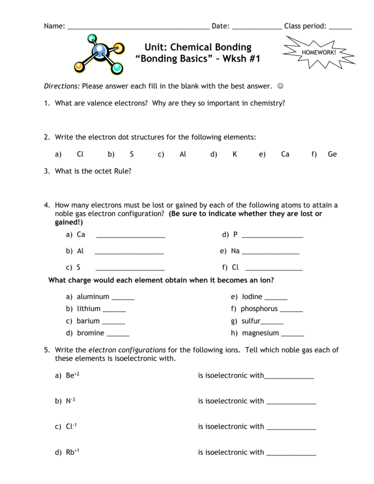 Bonding Day 1 Homwork Practice Problems